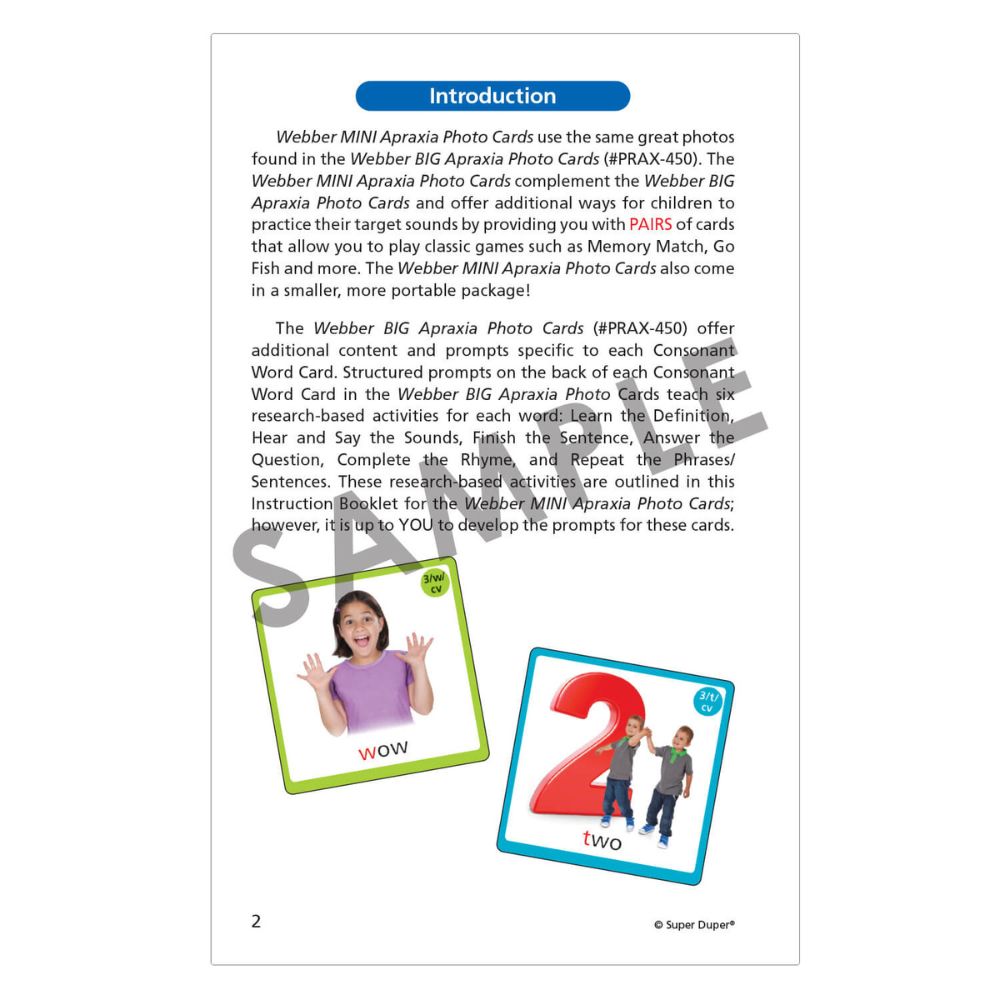 Webber MINI Apraxia Photo Cards Introduction page