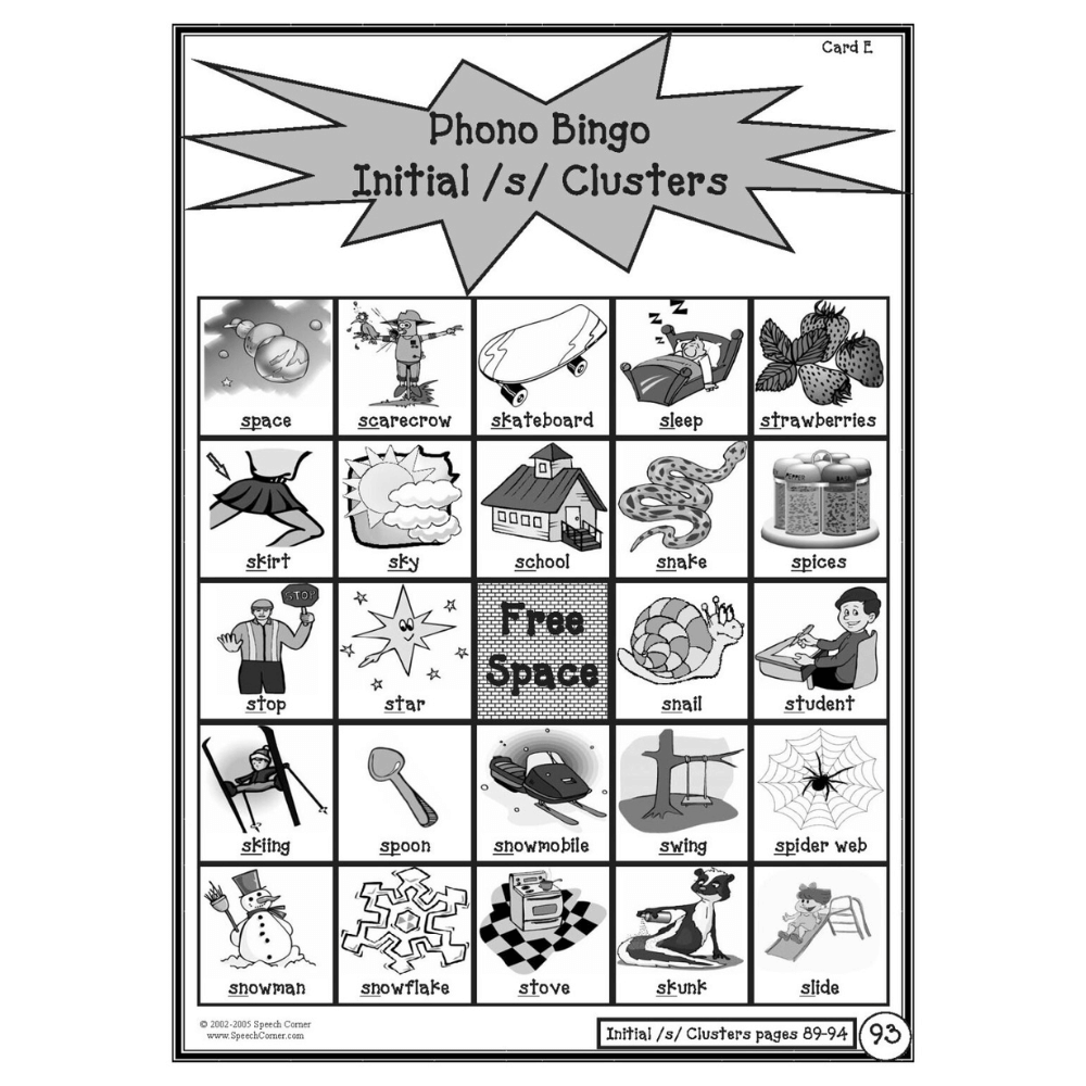 Phono Bingo Initial /S/ Clusters bingo card