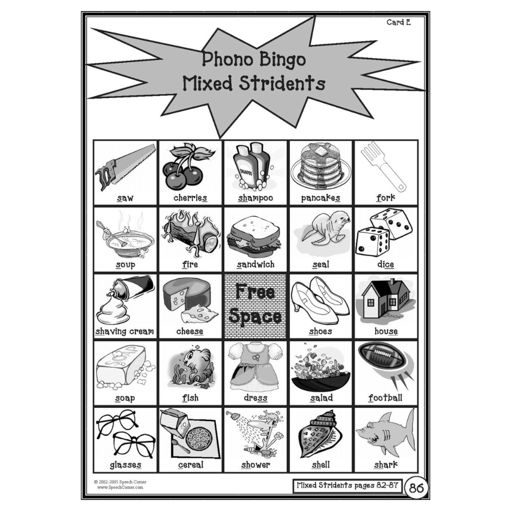 Phono Bingo Mixed Stridents bingo card