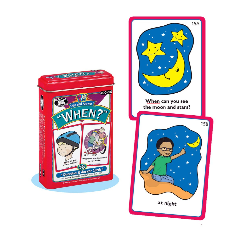 Card game packaging with two cards showing a moon and star illustration and a child looking at the stars.