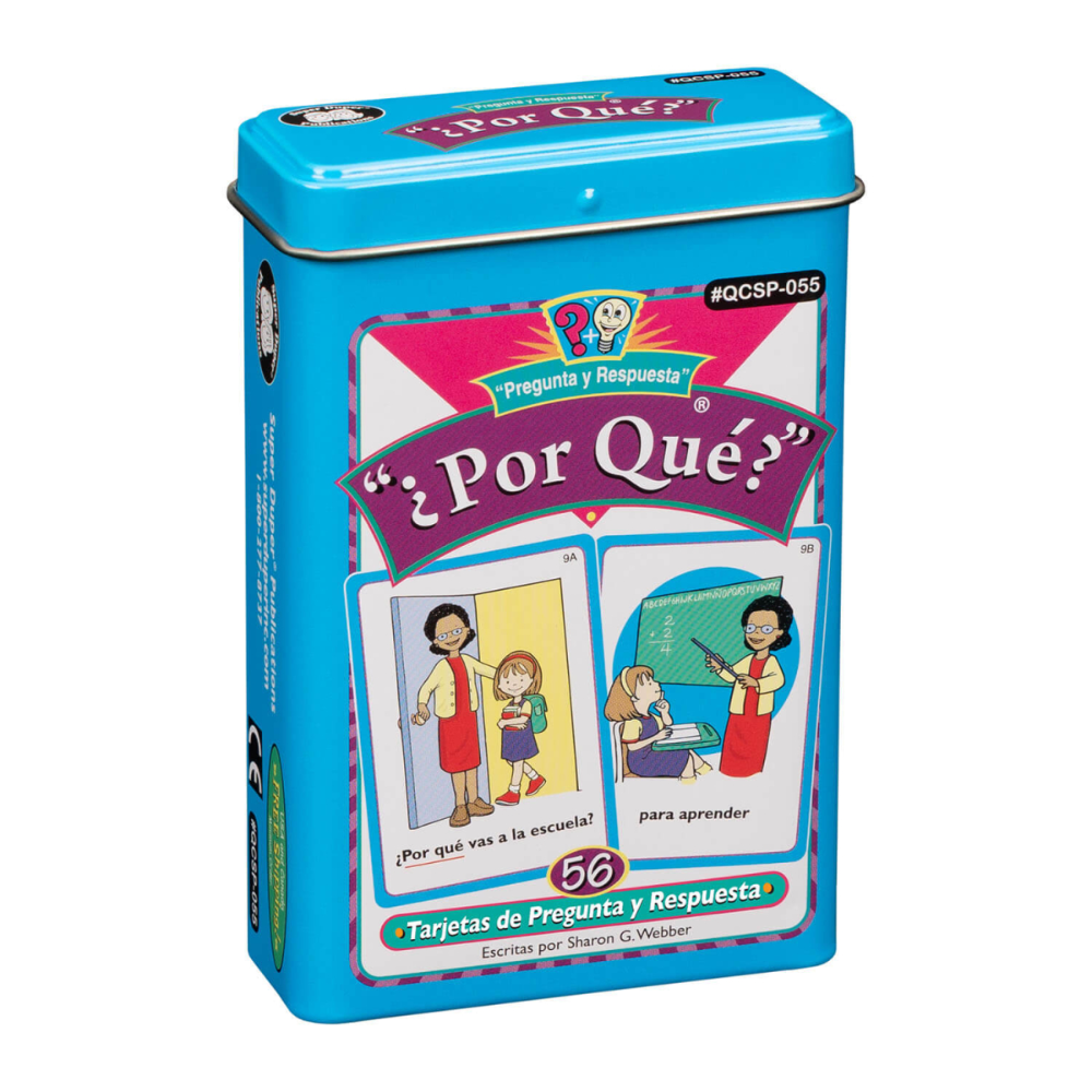 Blue tin box with illustrations and text on a white background