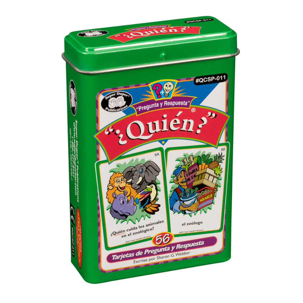 Green card game box with colorful illustrations and text on a white background