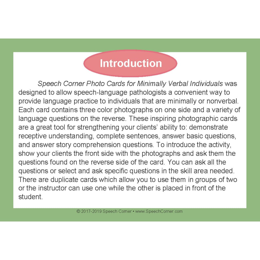 Speech Corner Photo Cards for Minimally Verbal Individuals