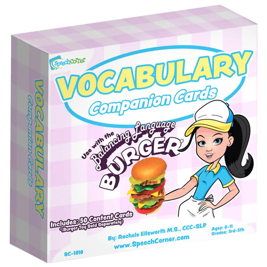 Speech Corner Vocabulary Companion Cards box for 'Balancing Burger' by Rachel Ellsworth M.S., CCC-SLP