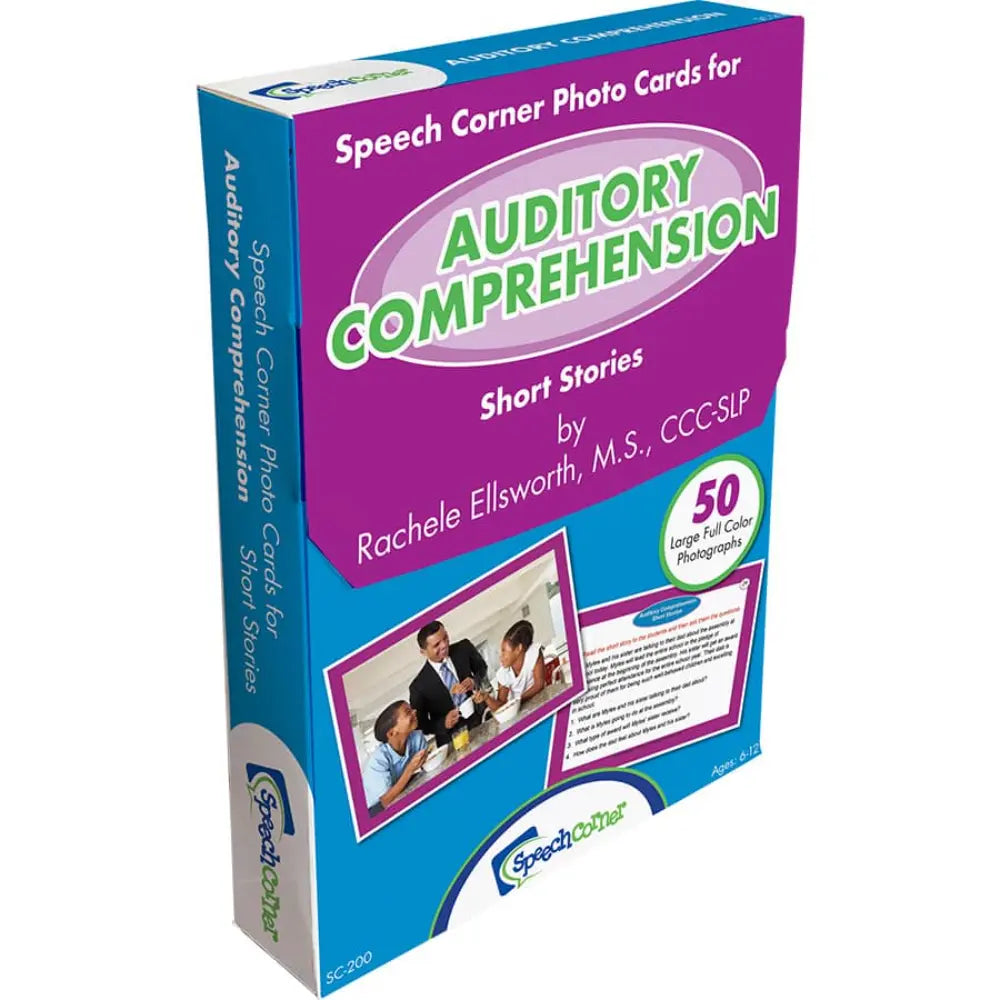 Speech Corner Photo Cards for Auditory Comprehension Short Stories box by Rachele Ellsworth, M.S.
