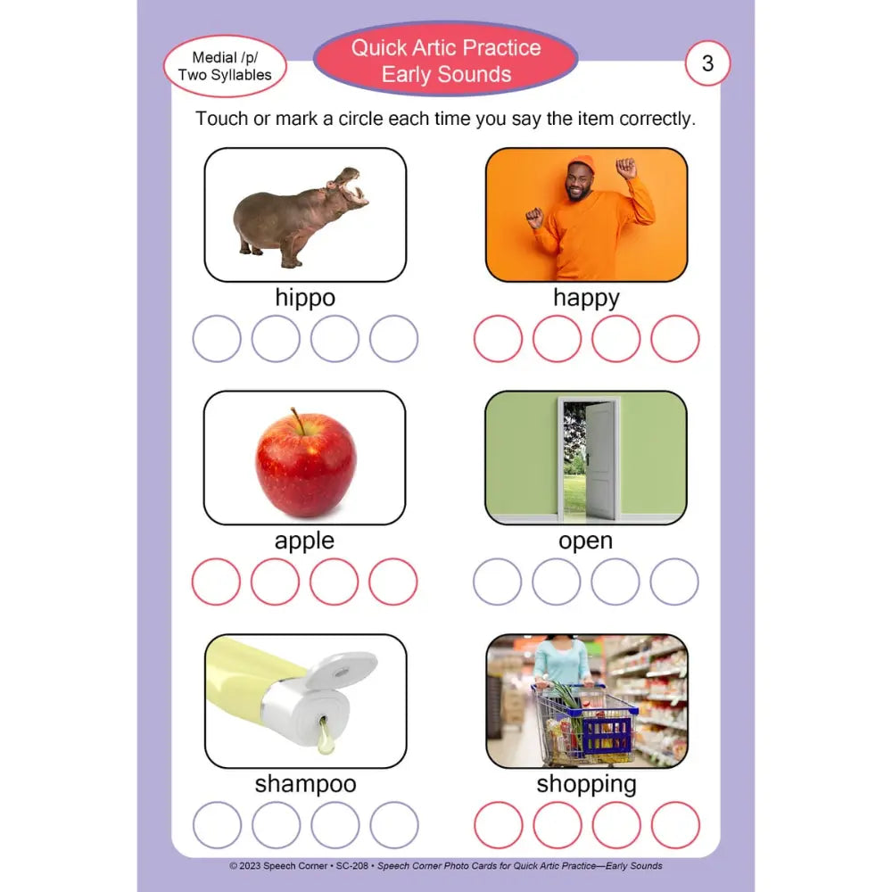 Quick Artic Practice Early Sounds Photo Cards