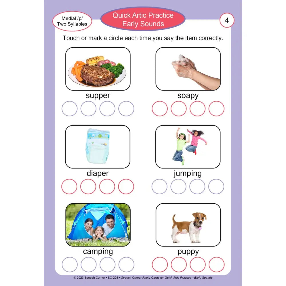 Quick Artic Practice Early Sounds Photo Cards