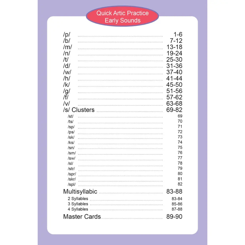 Quick Artic Practice Early Sounds Photo Cards