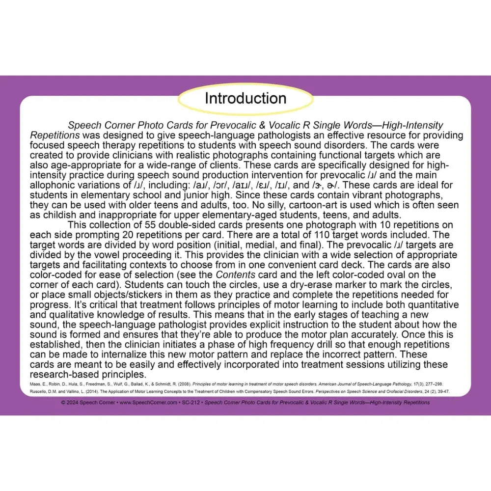 Prevocalic and Vocalic R Single Words Photo Cards