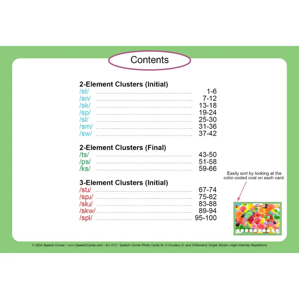 S-Clusters: 2- and 3-Element Single Words Photo Cards
