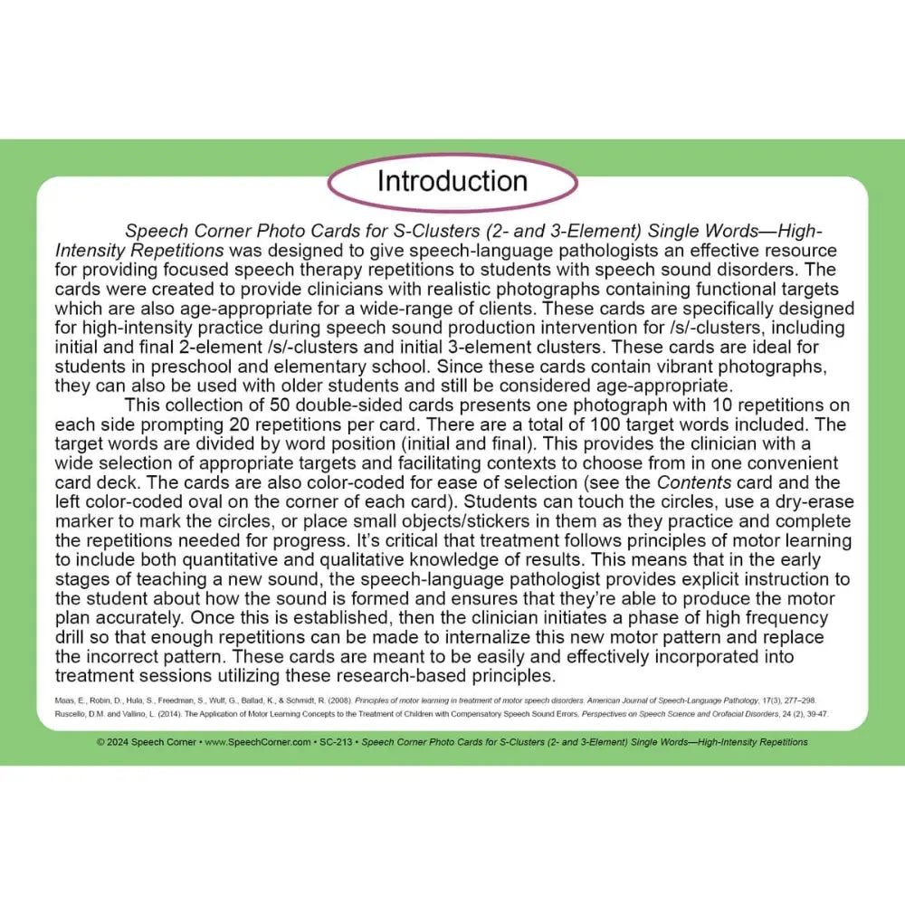 S-Clusters: 2- and 3-Element Single Words Photo Cards
