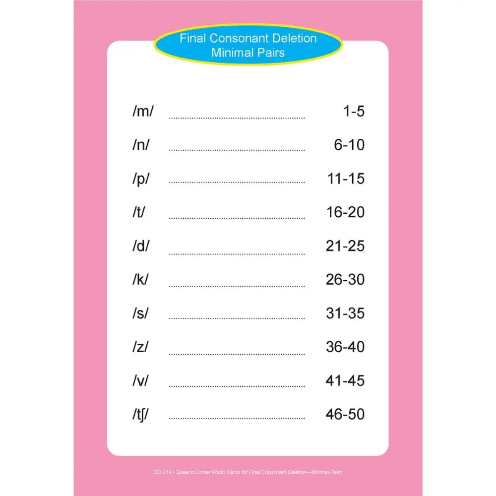 Final Consonant Deletion Photo Cards