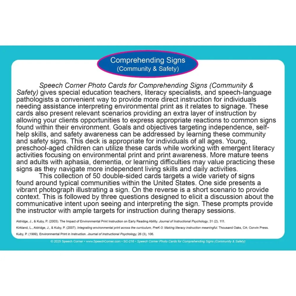 Comprehending Signs Photo Cards