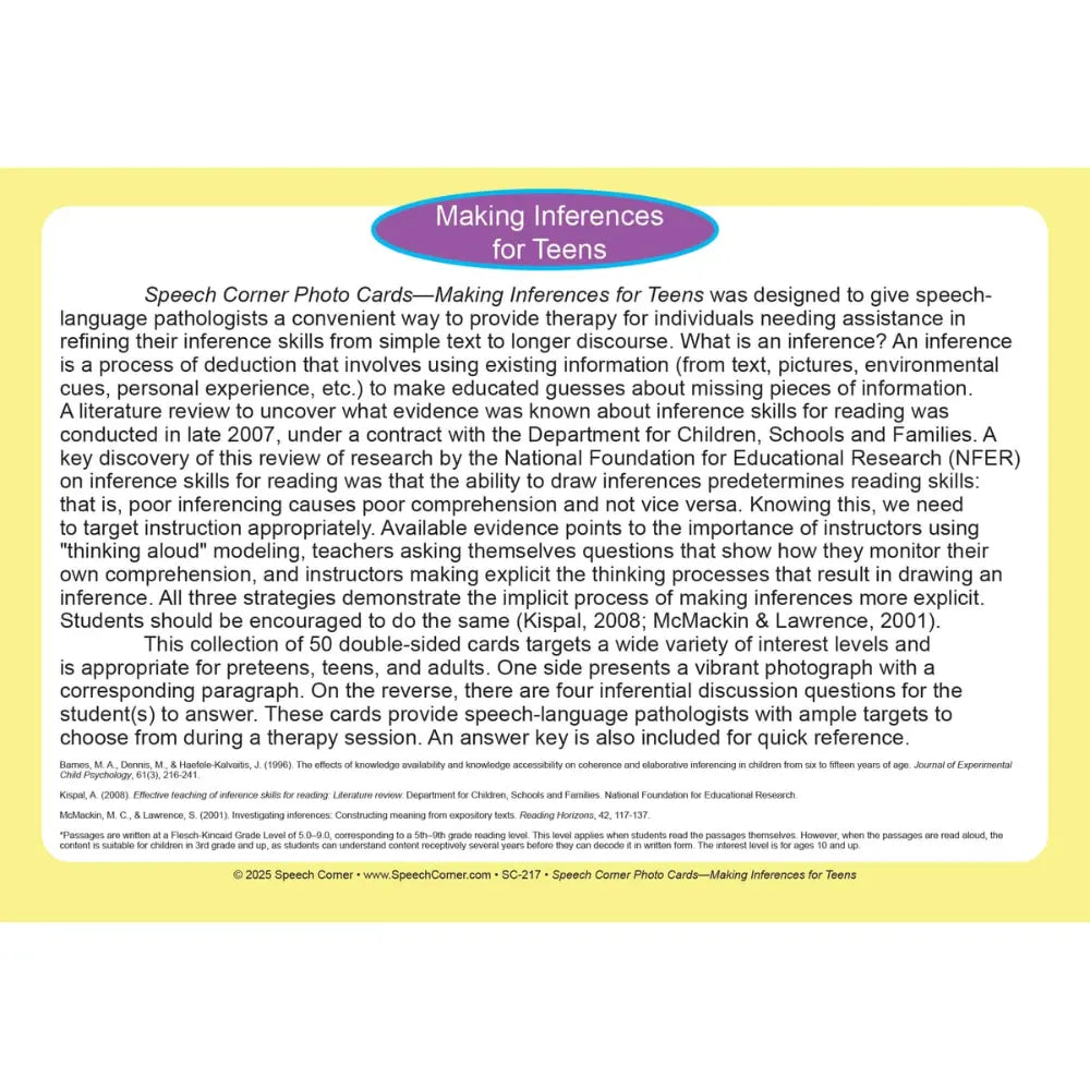 Making Inferences for Teens Photo Cards