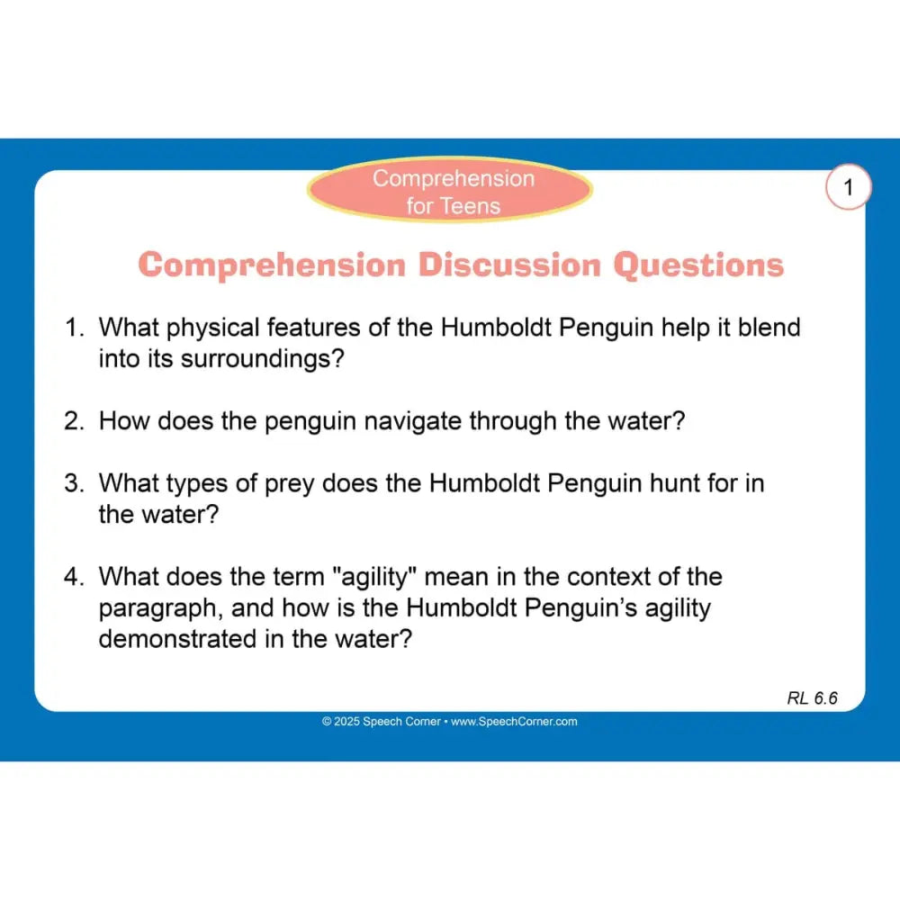 Comprehension for Teens Photo Cards