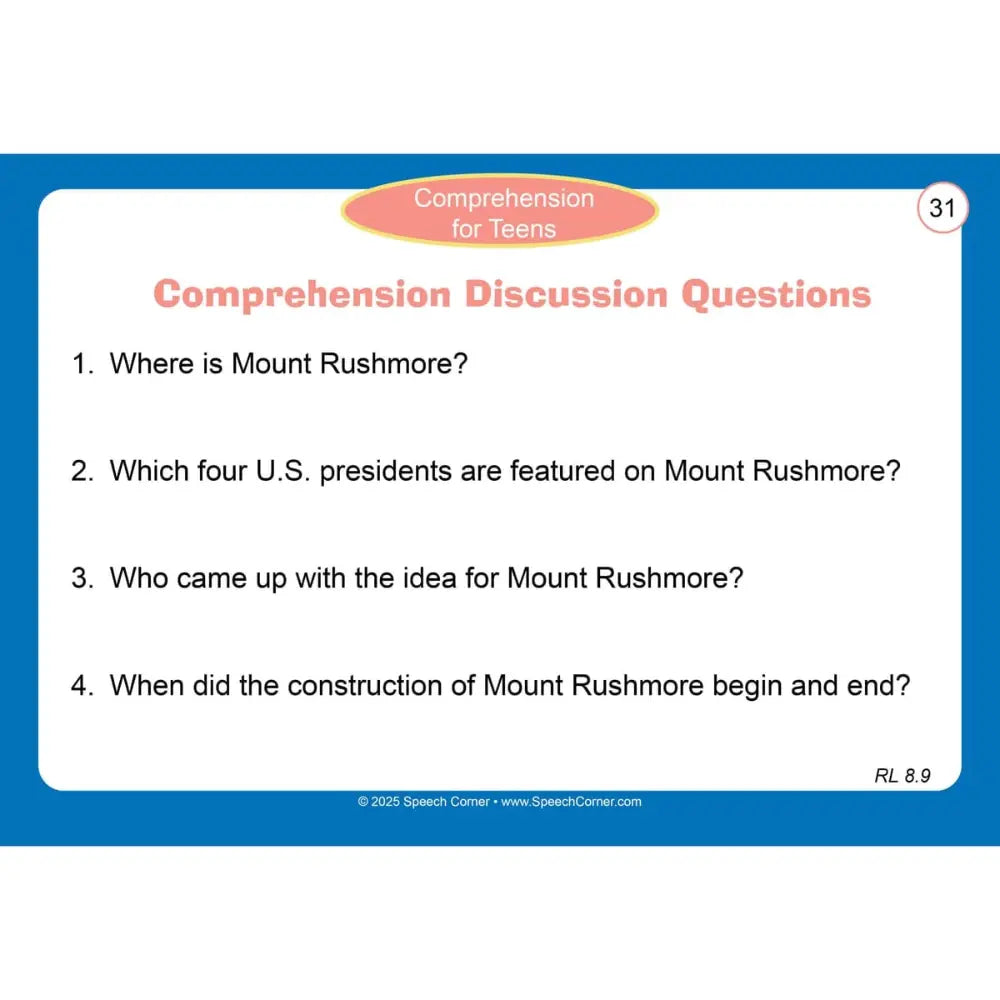 Comprehension for Teens Photo Cards