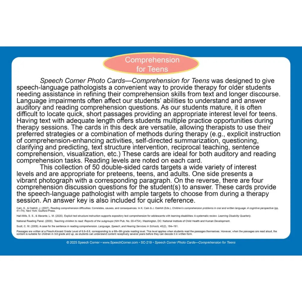 Comprehension for Teens Photo Cards