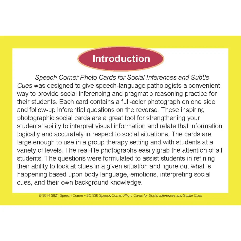 Social Inferences & Subtle Cues Photo Cards