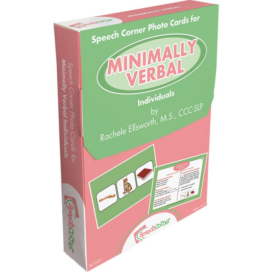 Box of Speech Corner Photo Cards for Minimally Verbal Individuals on a white background