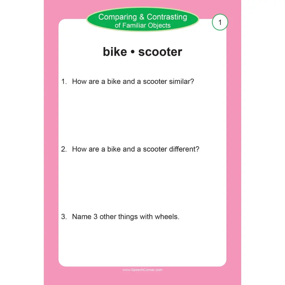 Comparing & Contrasting of Familiar Objects Photo Cards