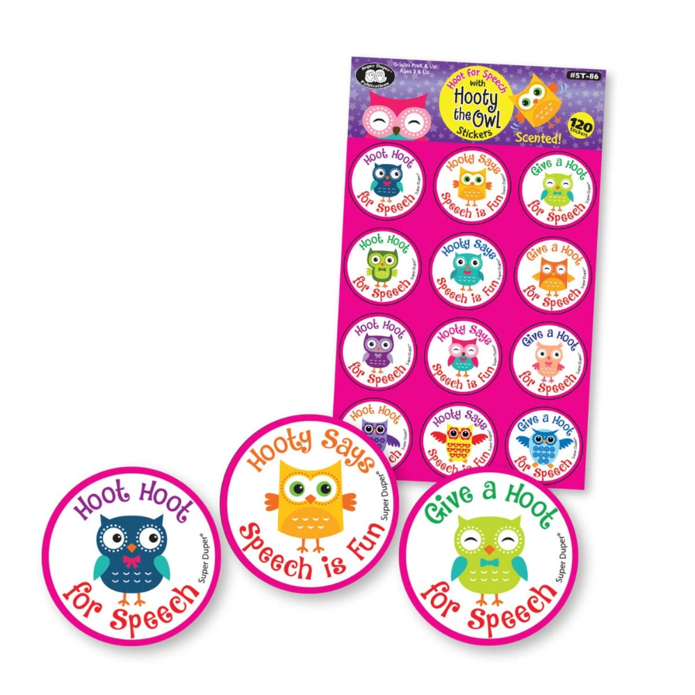 Pack of owl-themed stickers with a pink packaging on a white background