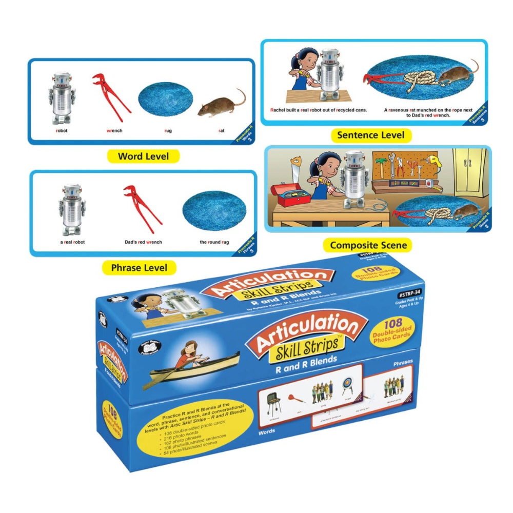 Articulation Skill Strips educational product packaging with illustrations and text on a white background