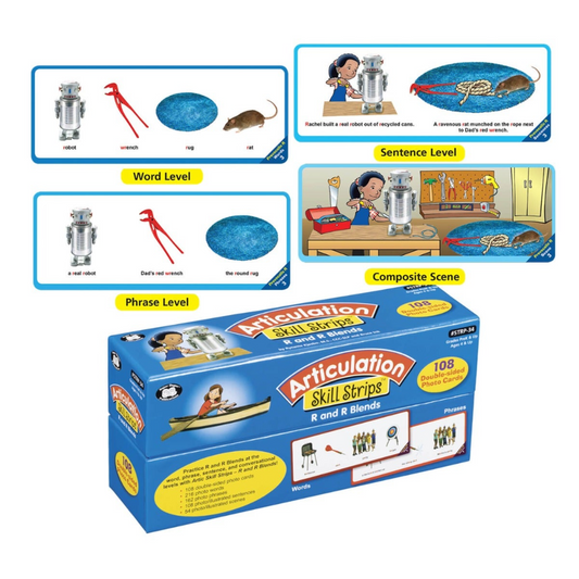 Articulation Skill Strips educational product packaging with illustrations and text on a white background
