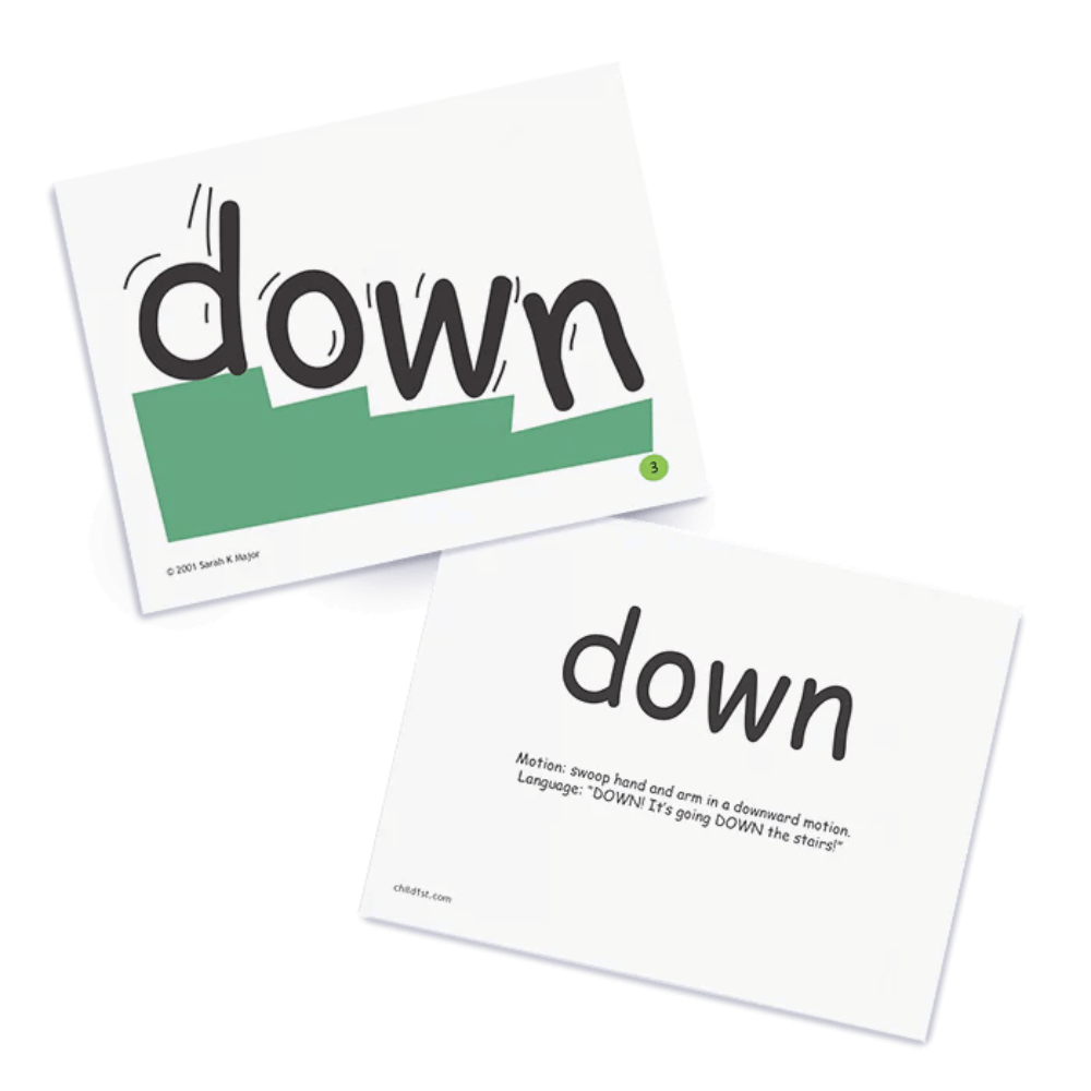 SnapWords® Teaching Cards illustrating the word "down"