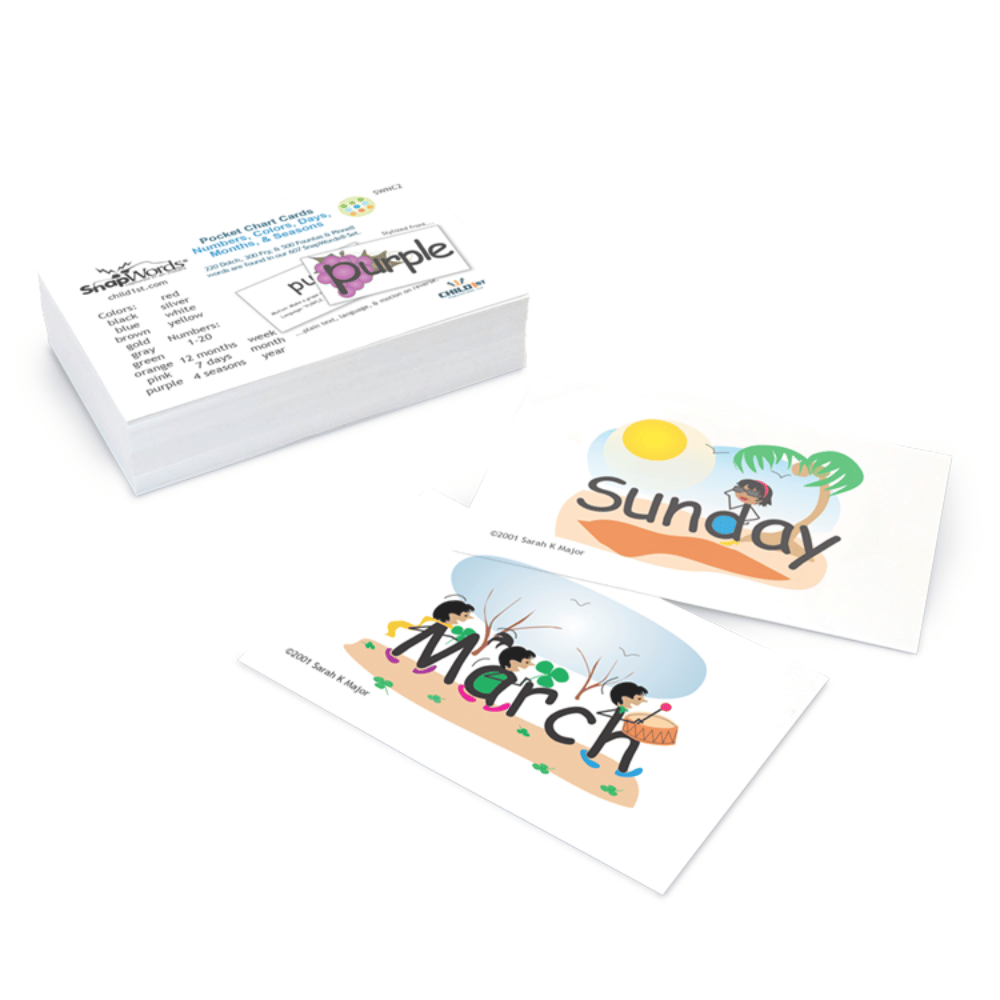 SnapWords® Numbers, Colors, Days, Months, Seasons Pocket Chart Cards