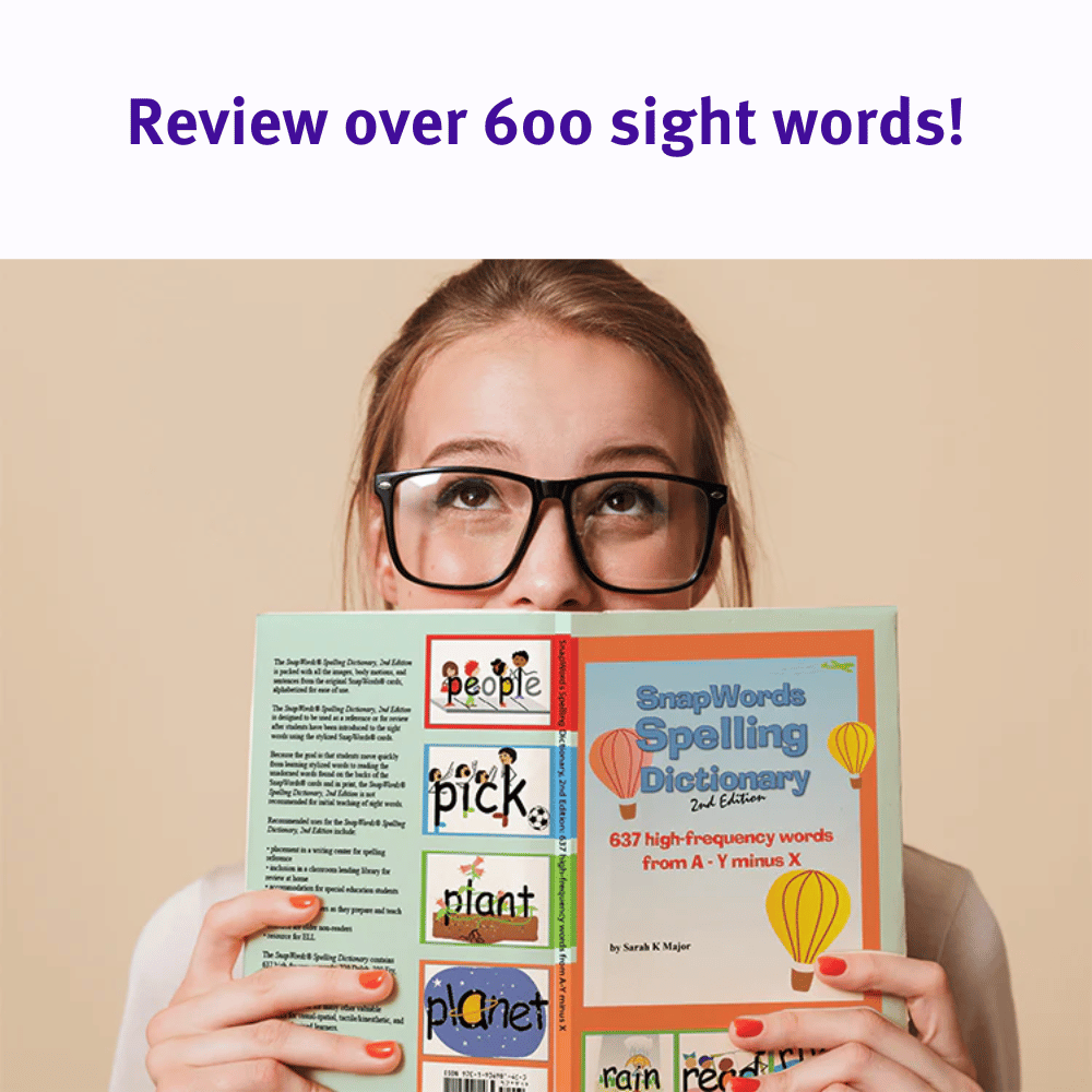 A student reading SnapWords® Spelling Dictionary (2nd Edition) to review over 600 sight words