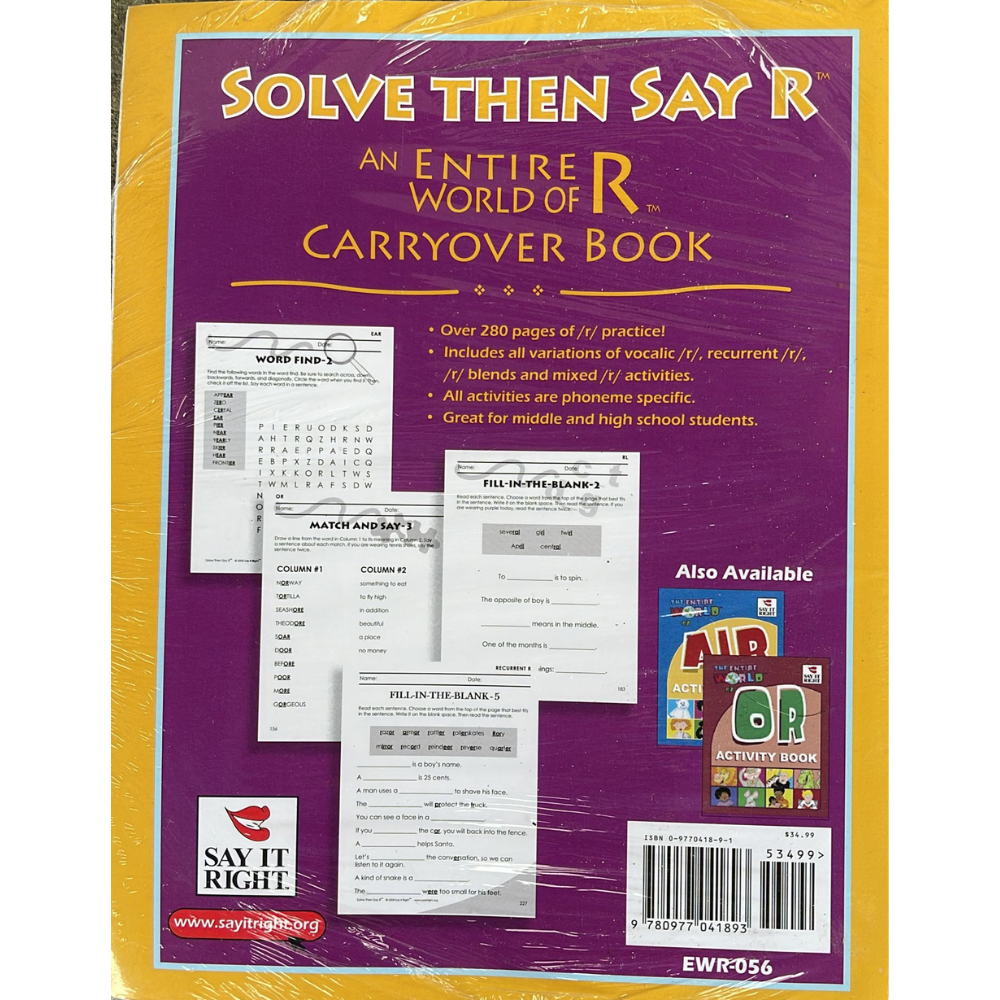 Solve Then Say "R" Workbook Back Cover