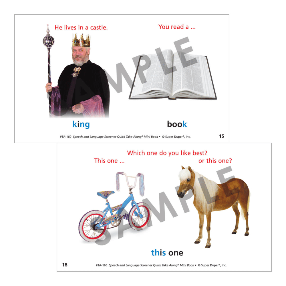 Speech and Language Screener Quick Take Along® Mini-Book Sample Page