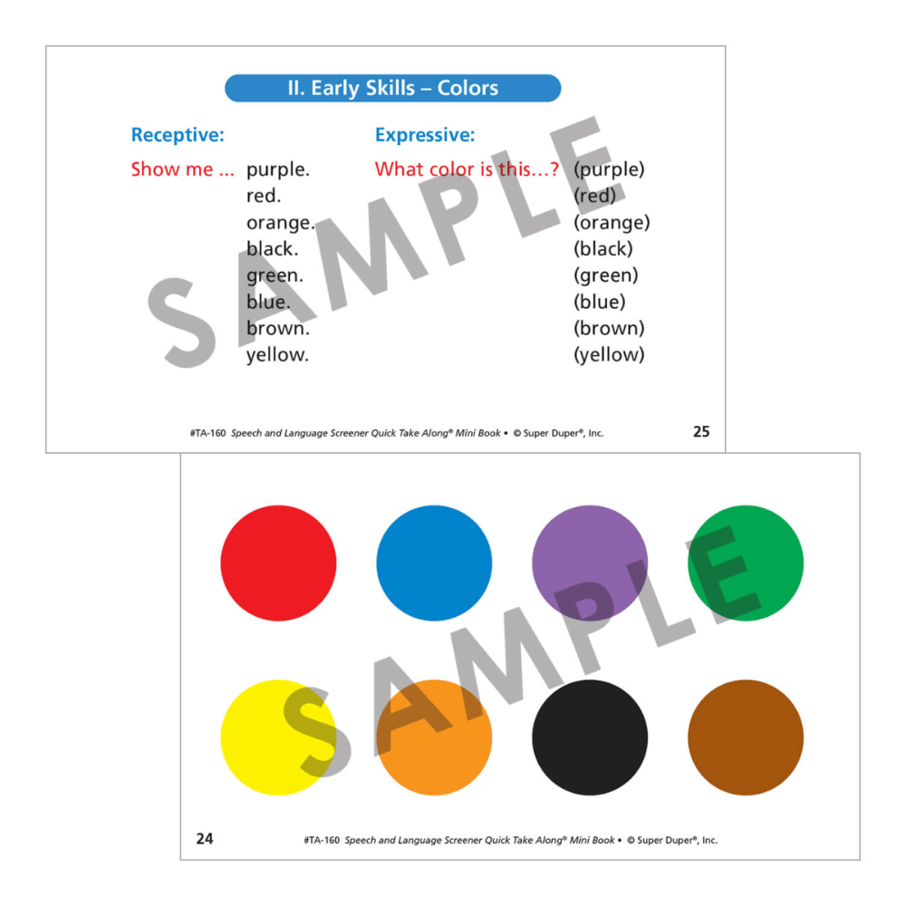 Speech and Language Screener Quick Take Along® Mini-Book Sample Page