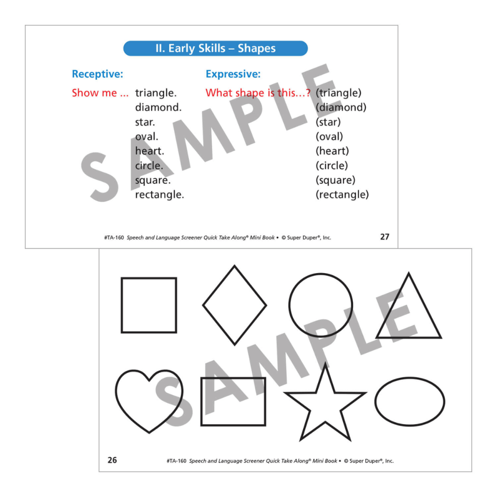 Speech and Language Screener Quick Take Along® Mini-Book Sample Page