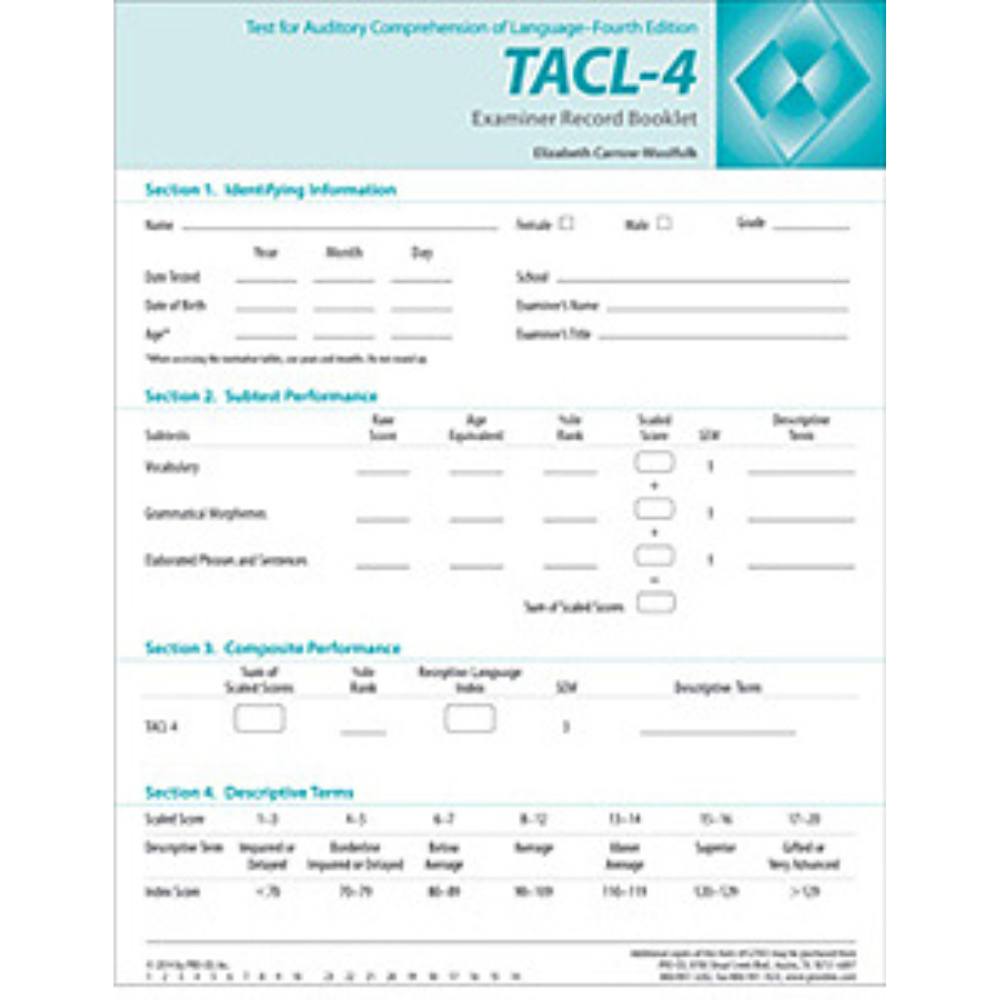 TACL-4 Examiner Record Booklet