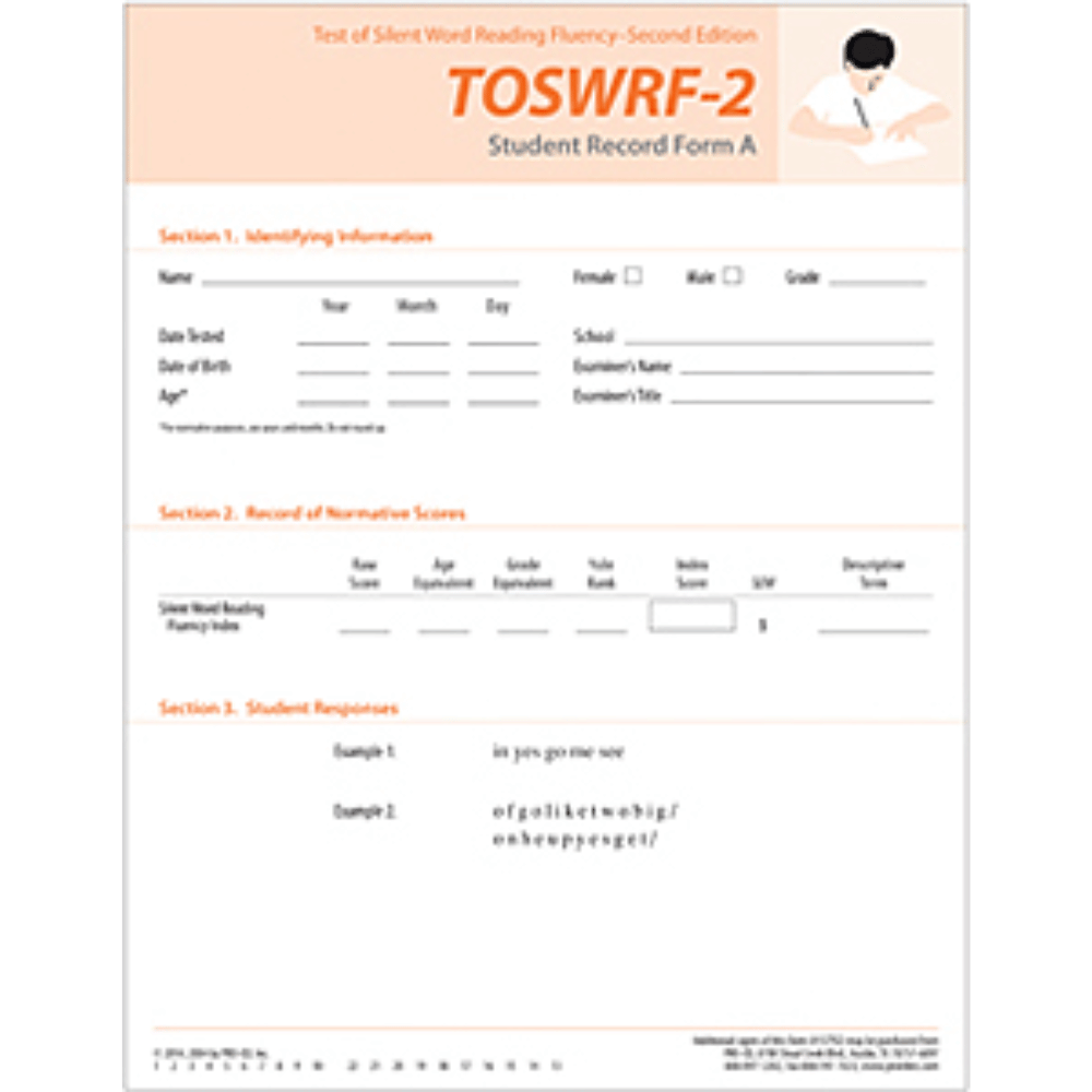 TOSWRF-2: Test of Silent Word Reading Fluency (Second Edition) Student Record Form A