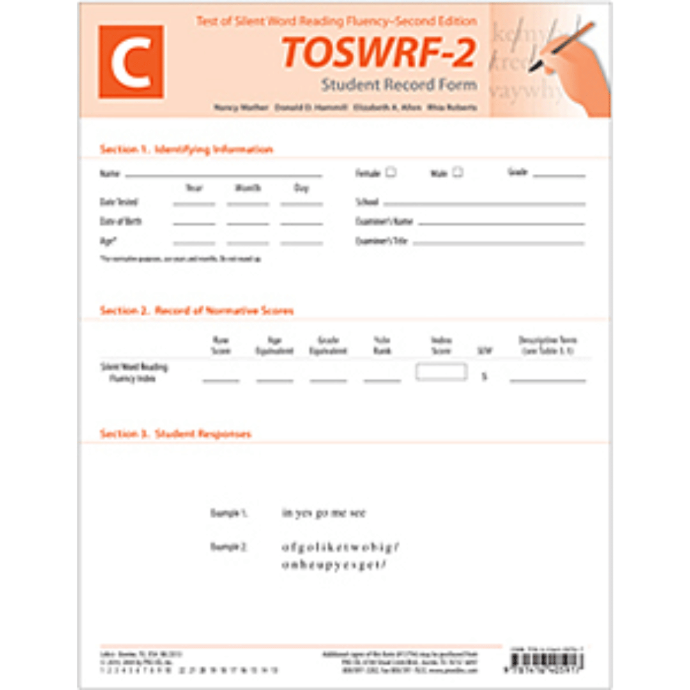TOSWRF-2: Test of Silent Word Reading Fluency (Second Edition) Student Record Form C