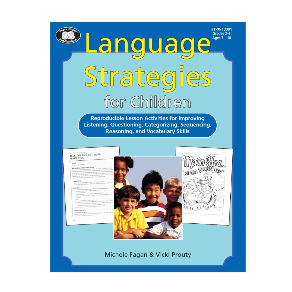 Book cover of 'Language Strategies for Children' with images of children and text on a blue background
