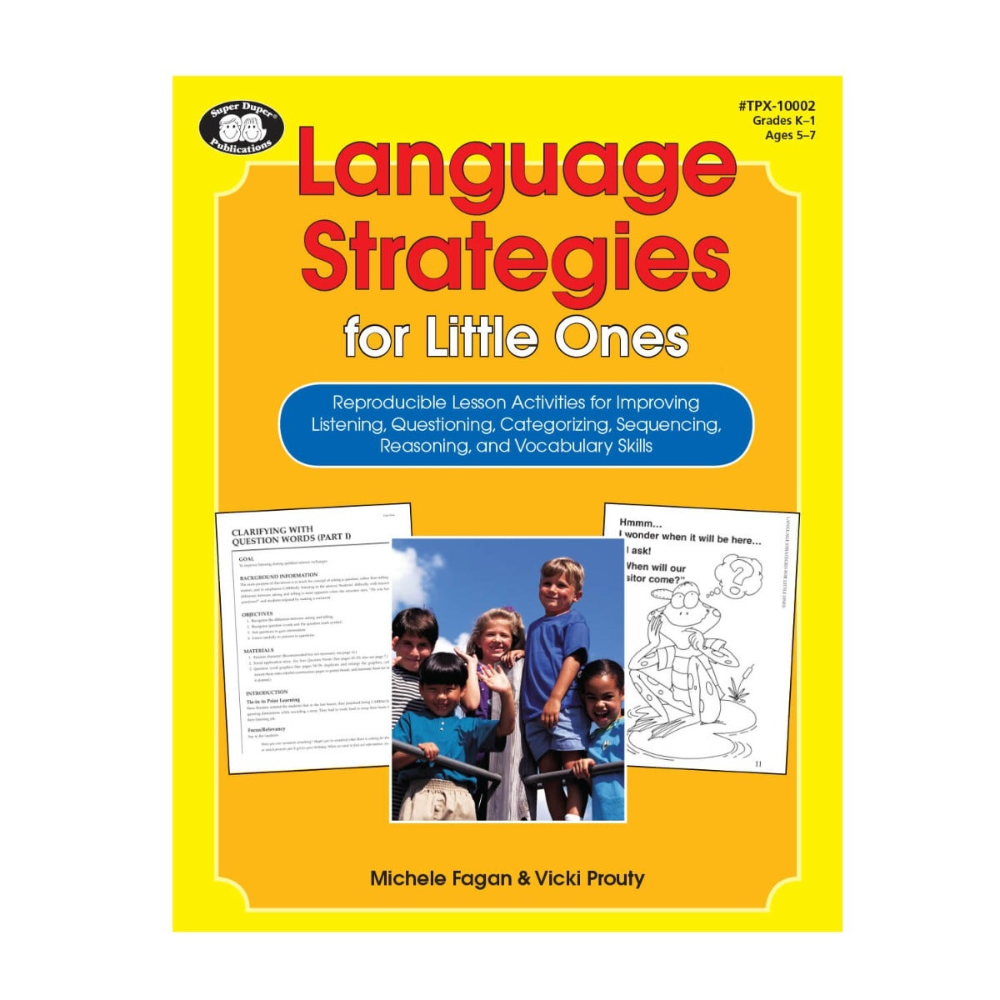 Book cover of 'Language Strategies for Little Ones' with a yellow background and images of children.