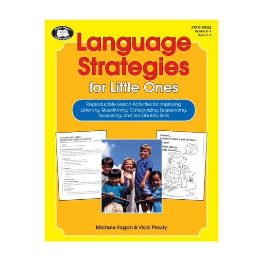 Book cover of 'Language Strategies for Little Ones' with a yellow background and images of children.