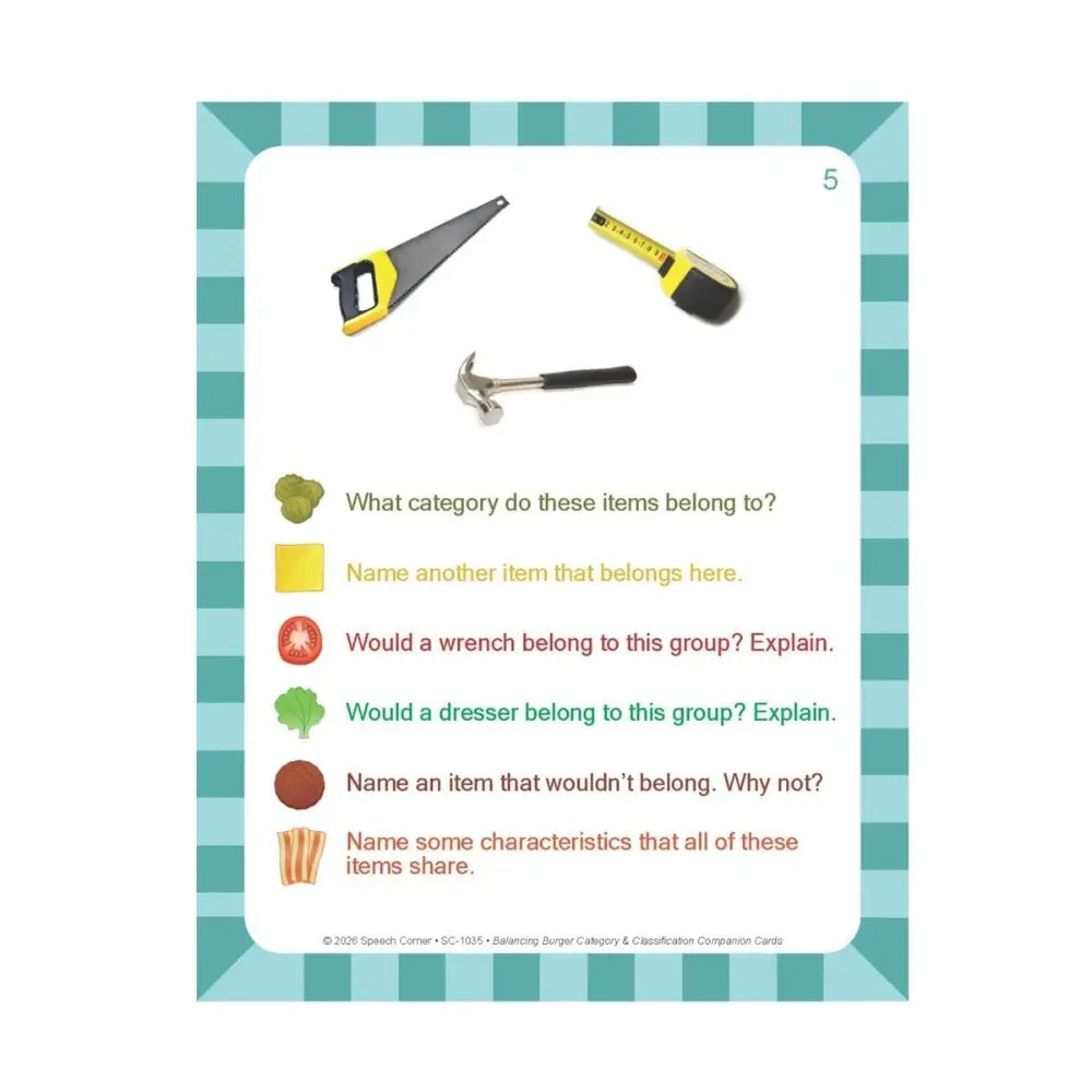 Category & Classification: Balancing Burger Companion Cards