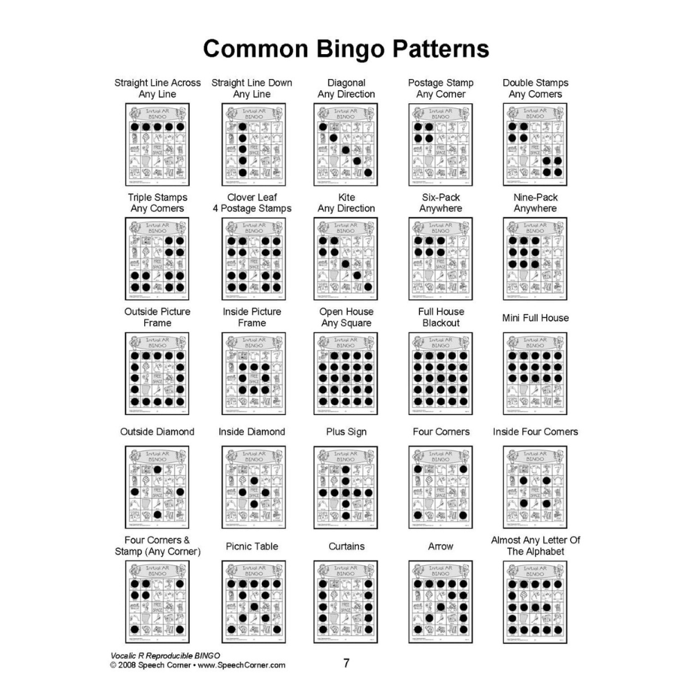 Vocalic R Reproducible Bingo Common Bingo Patterns