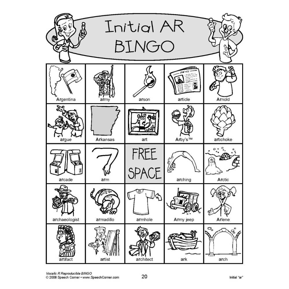 Vocalic R Reproducible Bingo Initial AR Bingo