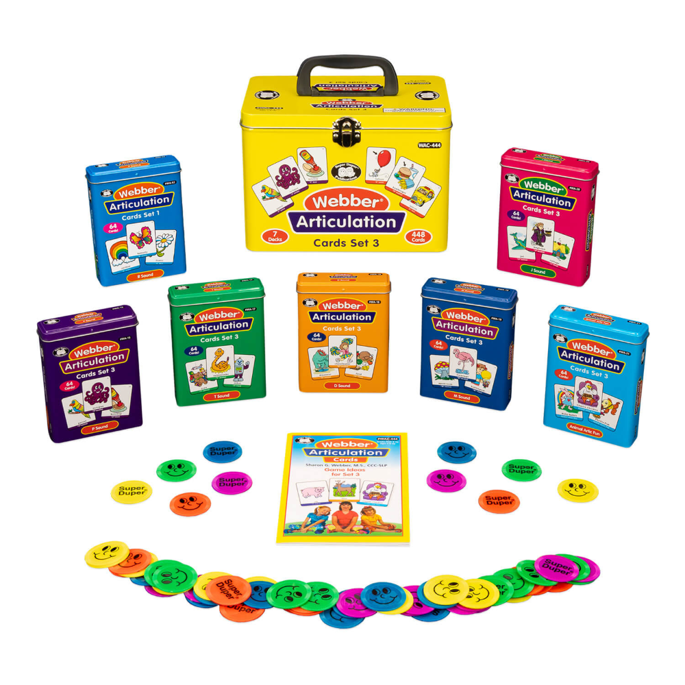 Collection of Webber Articulation card sets and related materials on a white background