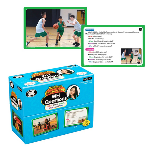 Box of Webber Photo Cards with basketball-themed questions on a white background