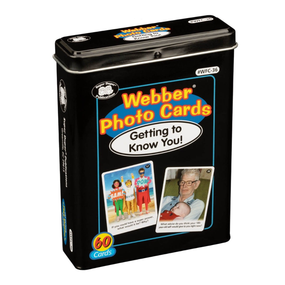 Webber Photo Cards packaging with images of people and text on a white background