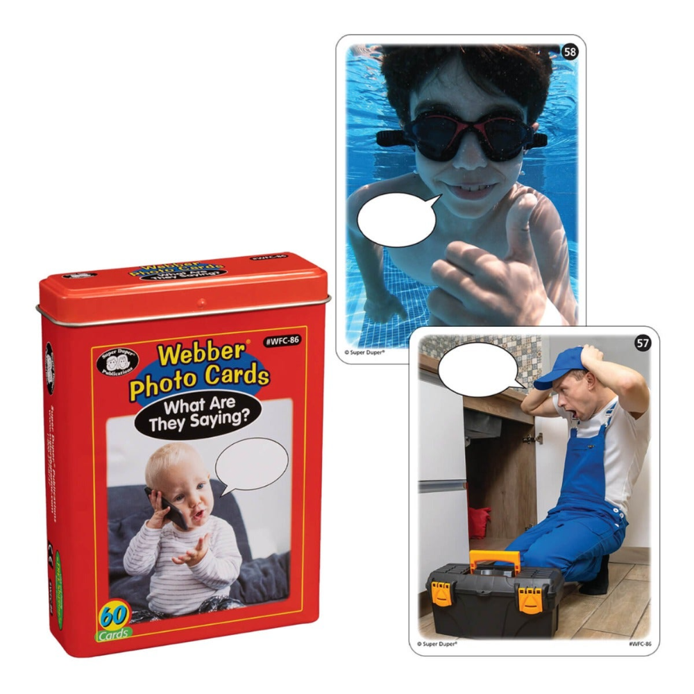 Webber Photo Cards packaging with two cards showing a child in a pool and a person working on plumbing.
