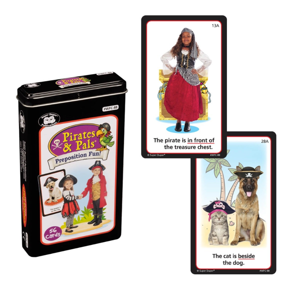 Pirates and Pals educational card game with pirate-themed cards and packaging.