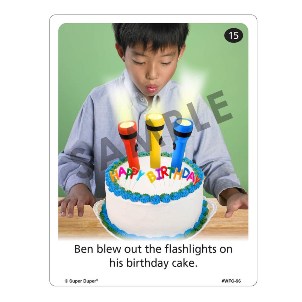 Webber® Photo Cards – Super Silly! Boy blowing out flashlights on a birthday cake