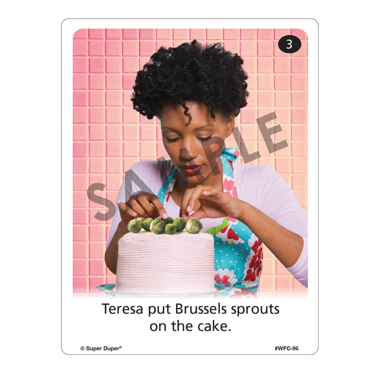 Webber® Photo Cards – Super Silly! Woman putting brussels sprouts on a cake